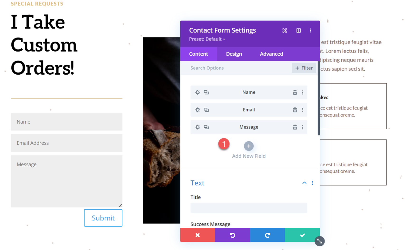 Divi Reveal Options ドロップダウン Contact Form Add Field