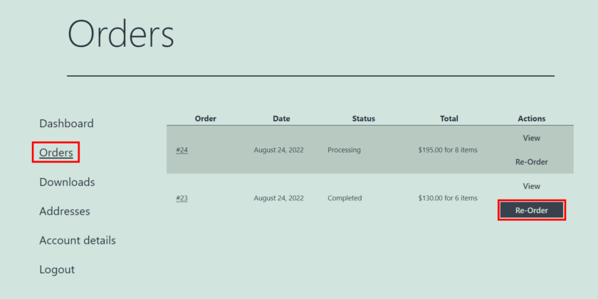 เพิ่มปุ่มสั่งซื้ออีกครั้งใน woocommerce