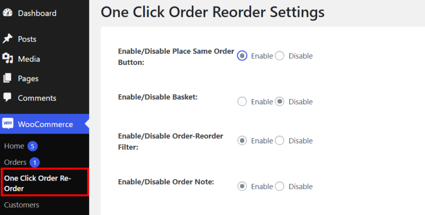 konfigurasikan pengaturan plugin pemesanan ulang satu klik