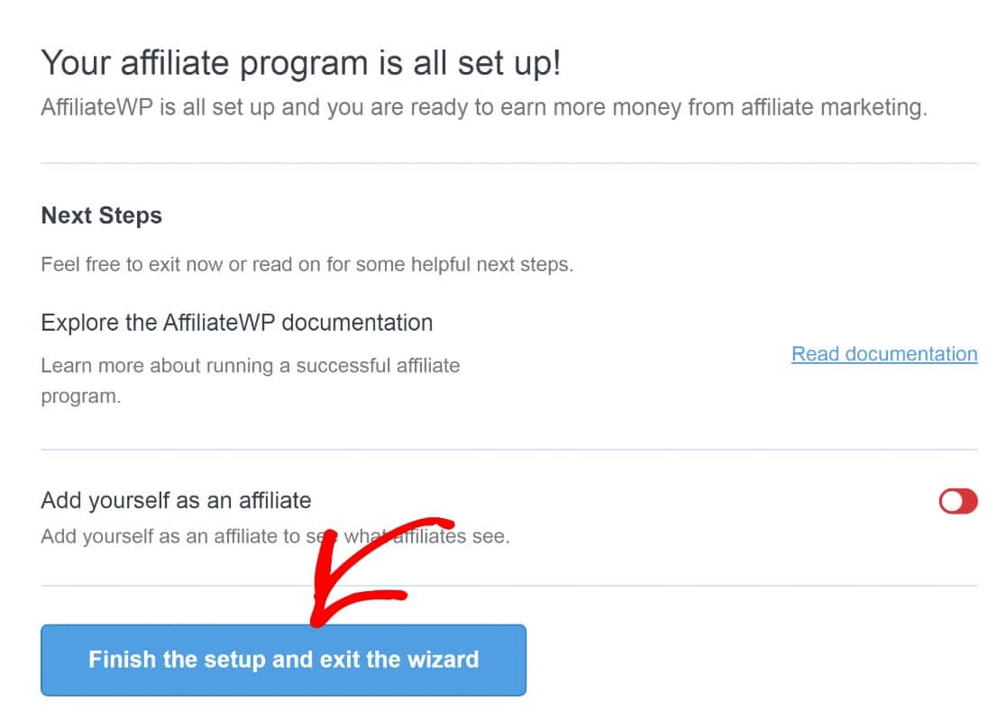 finish setup affiliatewp