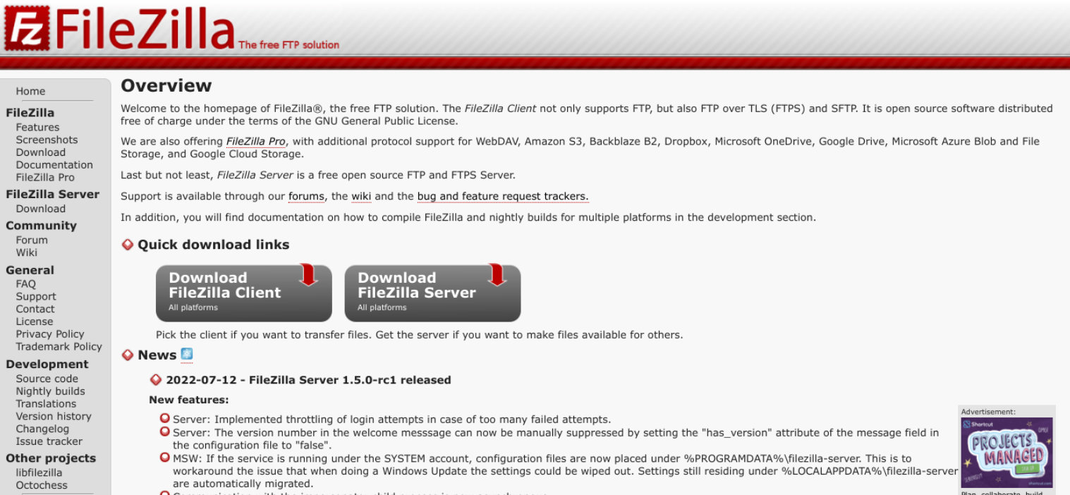 FileZilla 下载页面