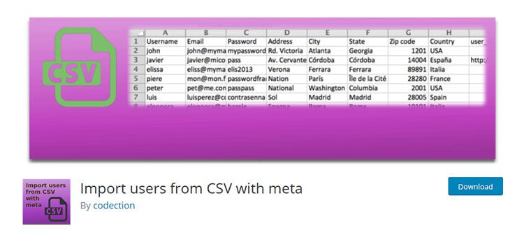 Importer des utilisateurs depuis CSV avec méta