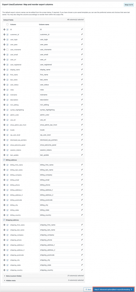 Méthode de réorganisation de l'utilisateur pour exporter dans wordpress