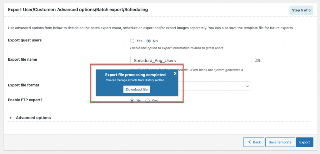 télécharger le fichier excel des utilisateurs à exporter dans wordpress