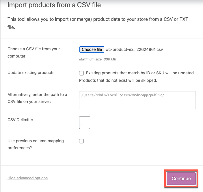 importer des produits d'abonnement à partir d'un fichier csv