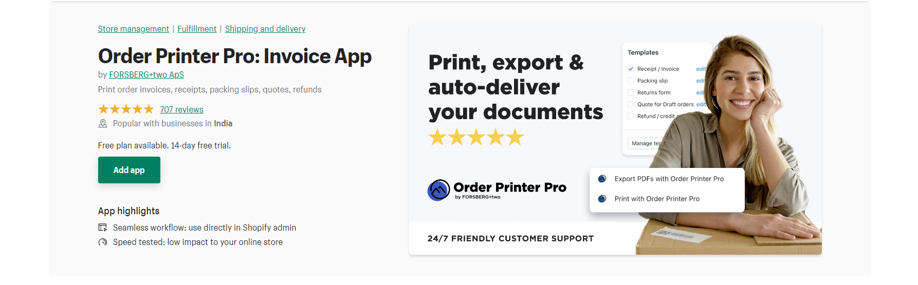 Order Printer Pro - aplicación de factura de Shopify