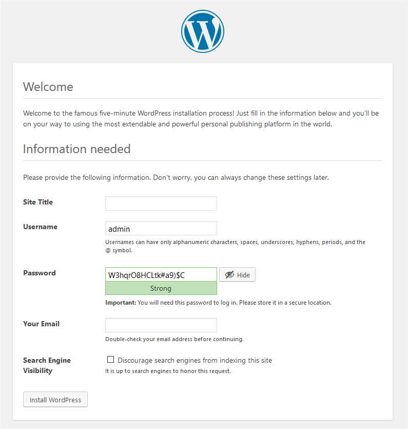 installare il software wordpress