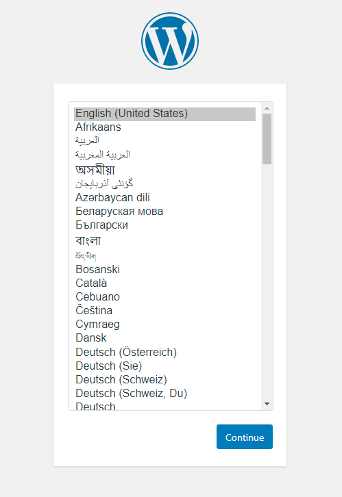 Choix de la liste déroulante de la langue WordPress