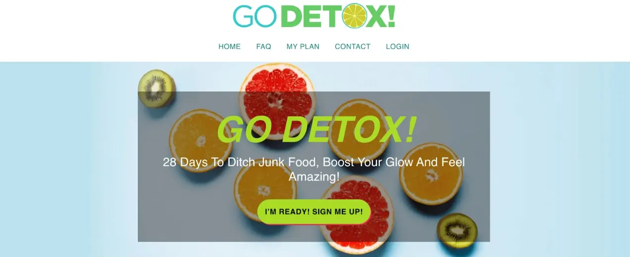 Du-te la Detox! designul paginii de start