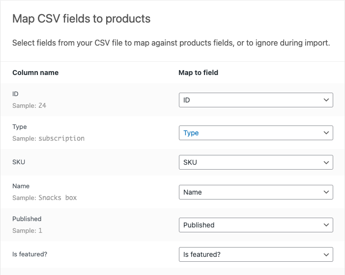 mapper les champs CSV pour importer les paramètres par défaut