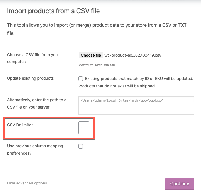 importer des produits à partir d'un fichier CSV méthode par défaut