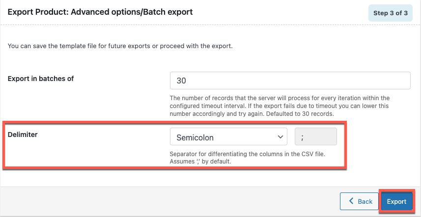 changer le délimiteur lors de l'exportation de produits woocommerce