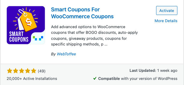 coupons intelligents pour le plugin woocommerce dans wordpress