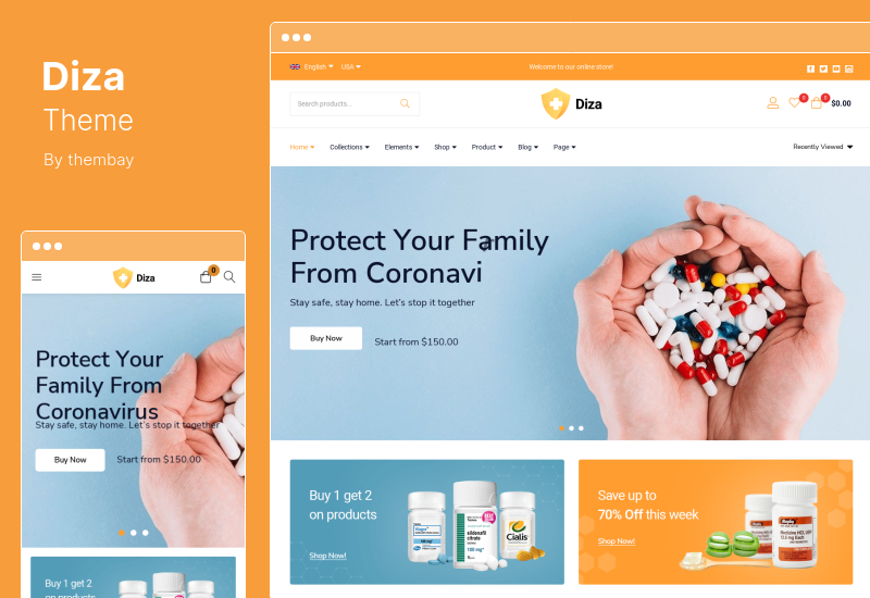 Tema Diza - Magazin de farmacie Tema WooCommerce Elementor