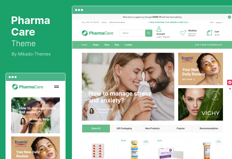 Tema PharmaCare - Tema WordPress de farmácia e loja médica