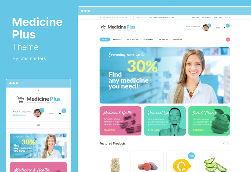 Medicine Plus Theme — тема WordPress для медицинской аптеки и аптеки