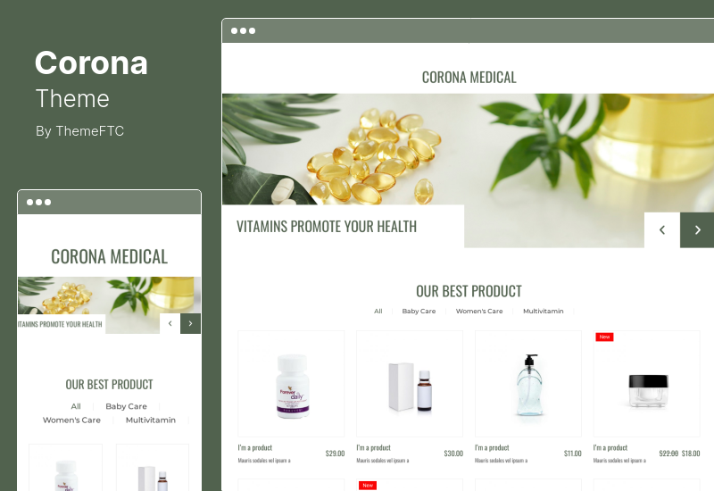 Corona Theme - Тема WooCommerce для медицинской аптеки