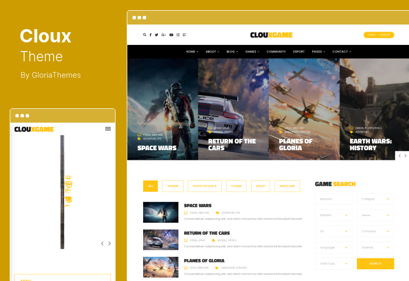 Cloux Theme - เกมและเกม WordPress Theme