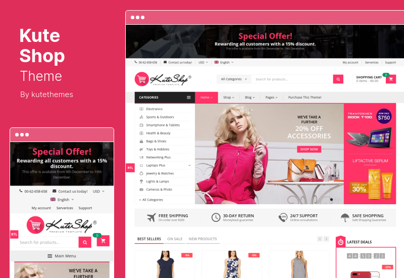 KuteShop Theme - мода, электроника и торговая площадка Elementor WooCommerce Theme