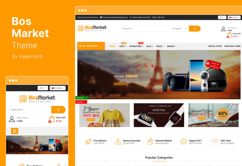 ธีม BosMarket - องค์ประกอบหลายผู้ขายที่ยืดหยุ่นหรือธีม WooCommerce