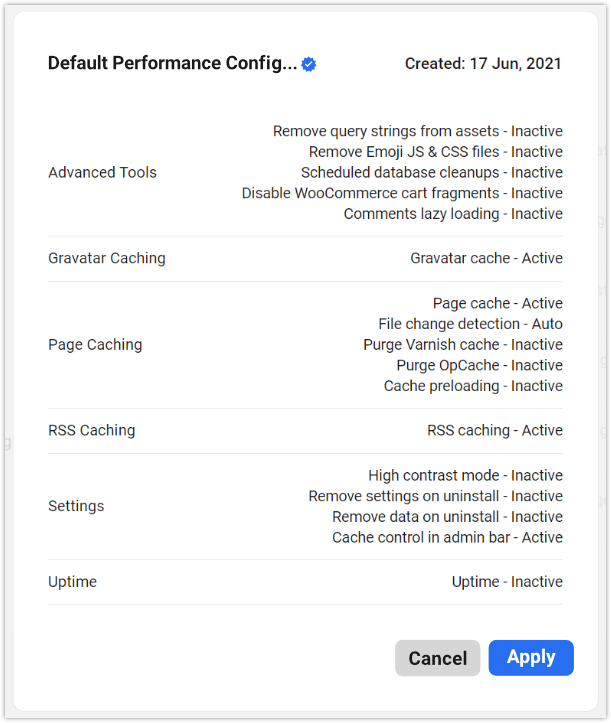 Configs - Standardkonfigurationsdetails