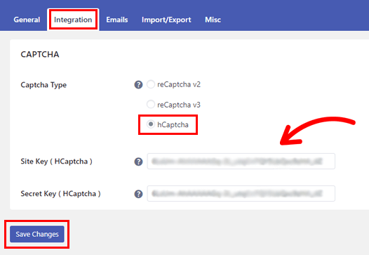 Lipiți cheile hCaptcha Spam pentru înregistrarea utilizatorului nou WordPress