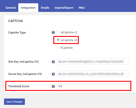 คะแนนเกณฑ์สำหรับ reCAPTCHA v3