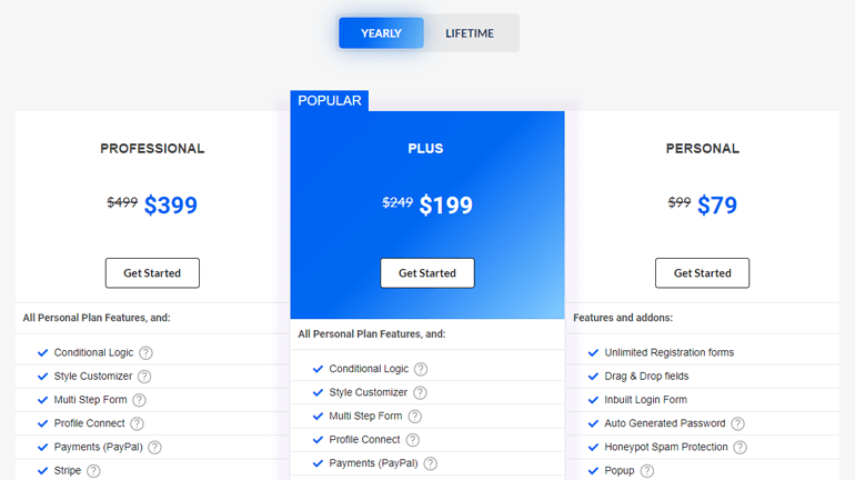 Pagina Planuri de prețuri pentru înregistrarea utilizatorilor