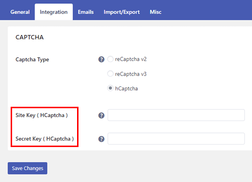 Klucze hCaptcha Rejestracja spamu WordPress