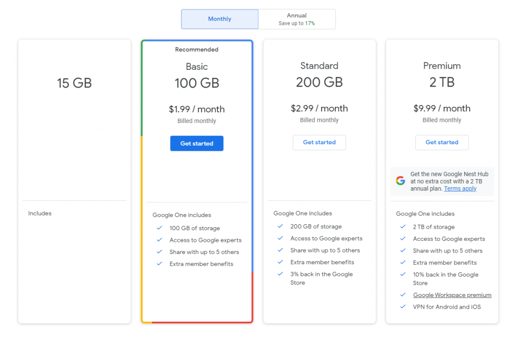 Google drive Plans