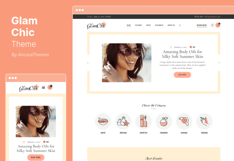 موضوع GlamChic - مدونة الجمال وموضوع WordPress لمجلة على الإنترنت