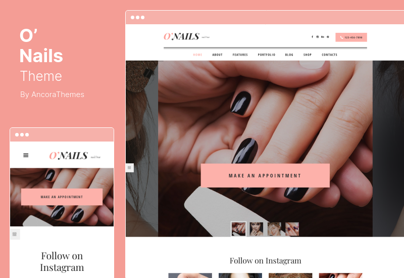 Tema O’Nails - Tema WordPress pentru wellness pentru barul de unghii și salonul de frumusețe