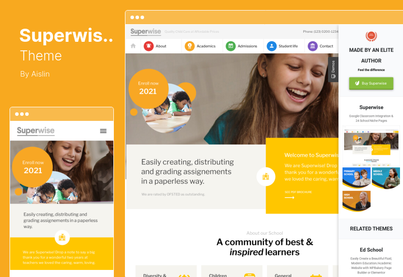 ธีม Superwise - การศึกษาสมัยใหม่และธีม WordPress ของ Google Classroom