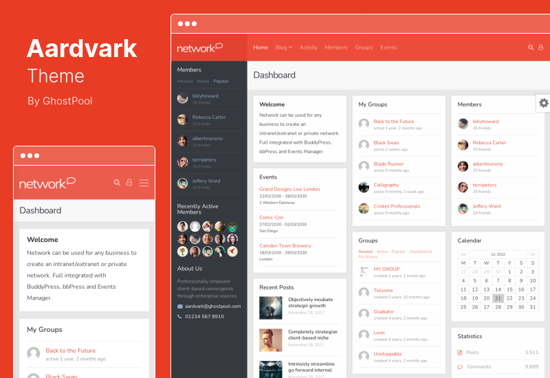 ธีม Aardvark - ชุมชน การเป็นสมาชิก BuddyPress WordPress Theme