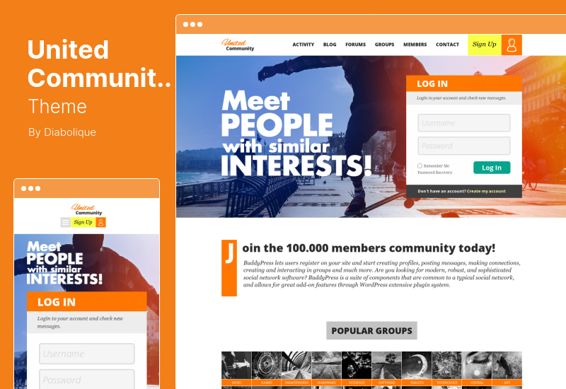 Tema UnitedCommunity - Tema WordPress per l'iscrizione a BuddyPress