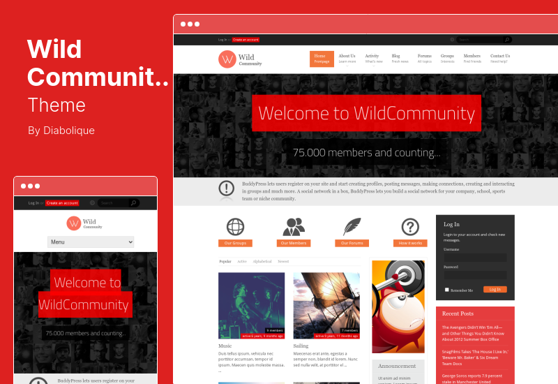 ธีม WildCommunity - BuddyPress ชุมชน WordPress ธีม