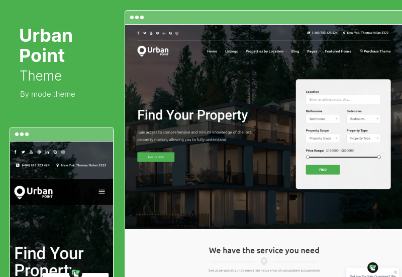 موضوع UrbanPoint - سمة WordPress لبيع وتأجير المنازل