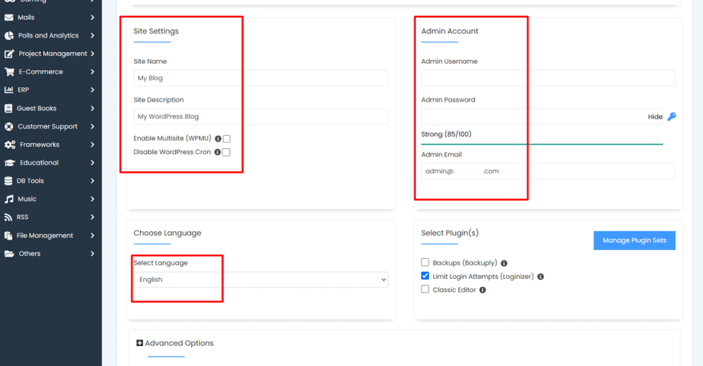 configurar as configurações do WordPress