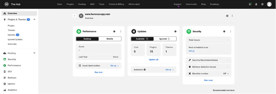 สกรีนช็อตของ WPMU Dev Hub Dashboard