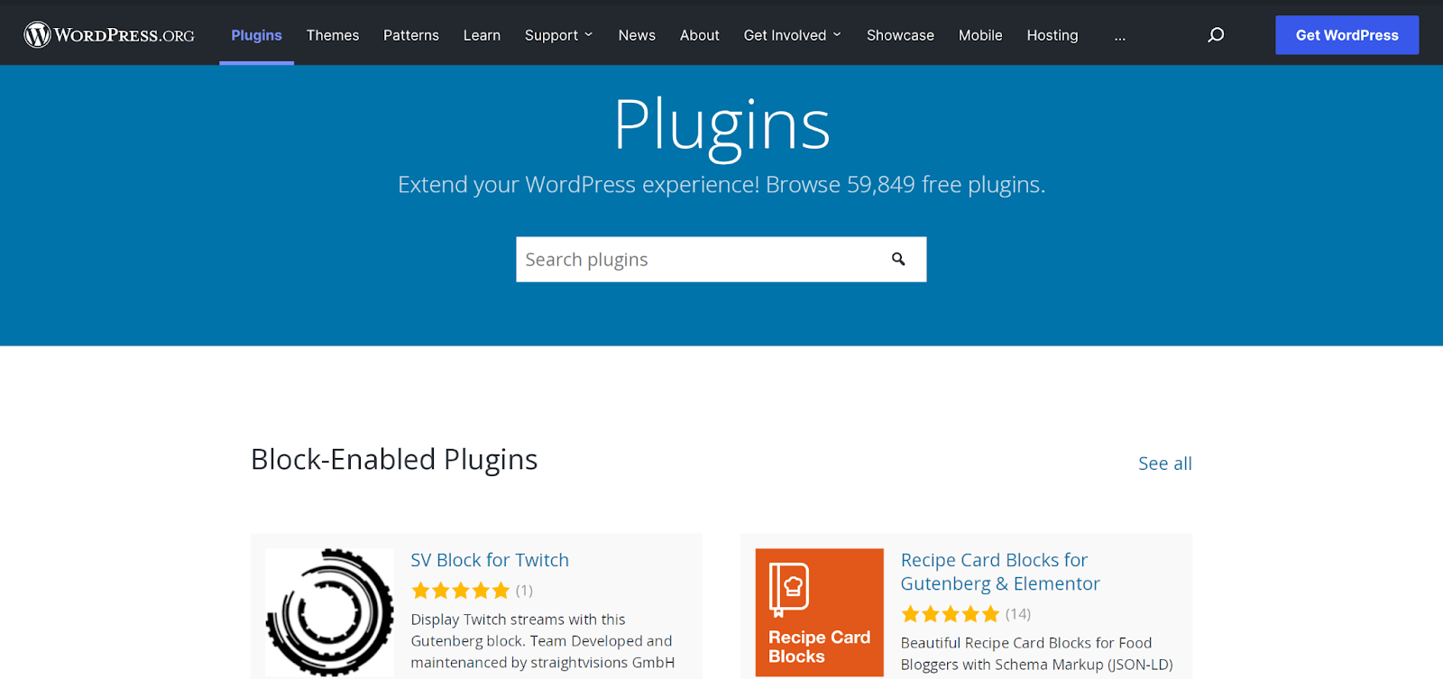 Libreria di plugin di WordPress