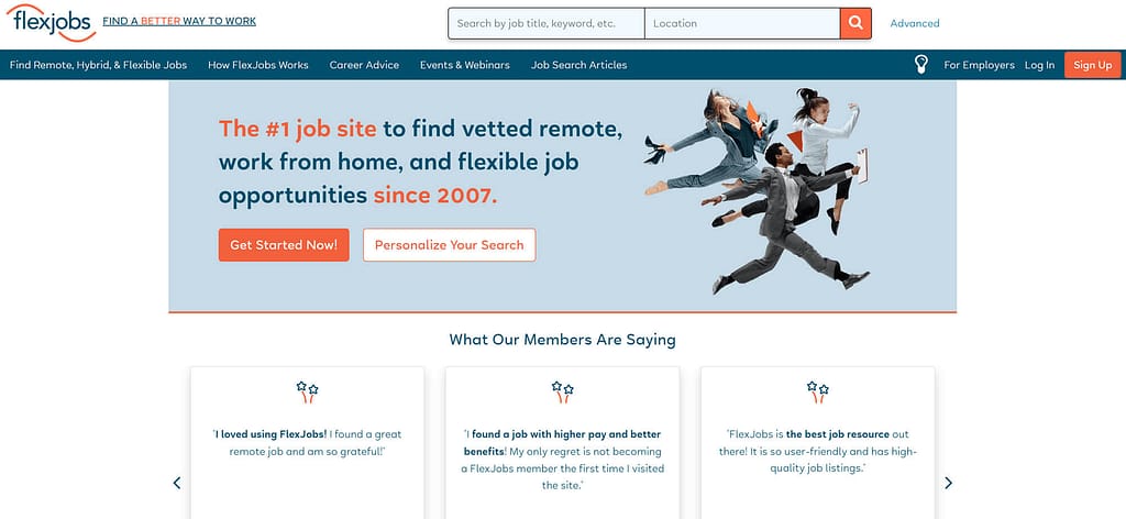 So finden Sie einen Remote-Job: FlexJobs-Homepage