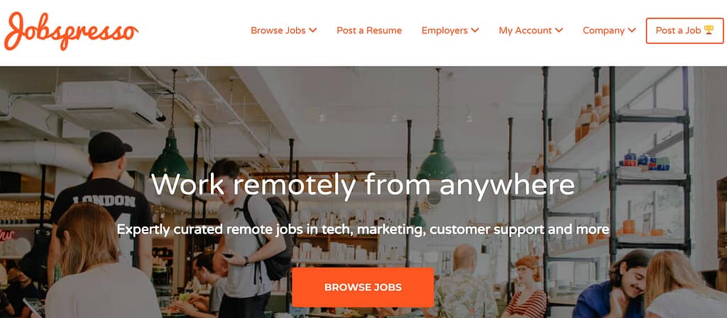 So finden Sie einen Remote-Job: Jobspresso-Homepage