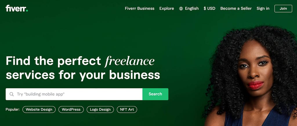 วิธีหางานทางไกล: หน้าแรกของ Fiverr