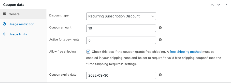 coupon de réduction d'abonnement récurrent dans woocommerce