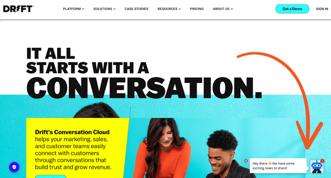 Chatbot Drift adalah contoh yang sangat baik dari pemasaran percakapan
