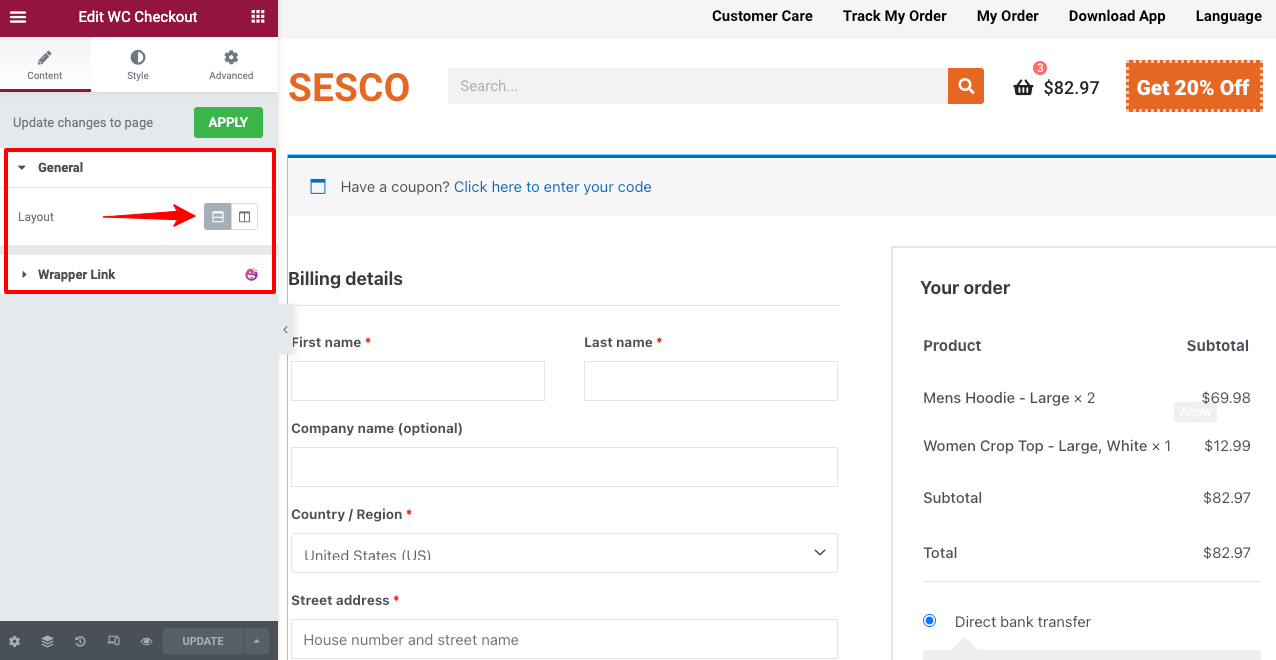 Change the Layout Style of WooCommerce Checkout Page