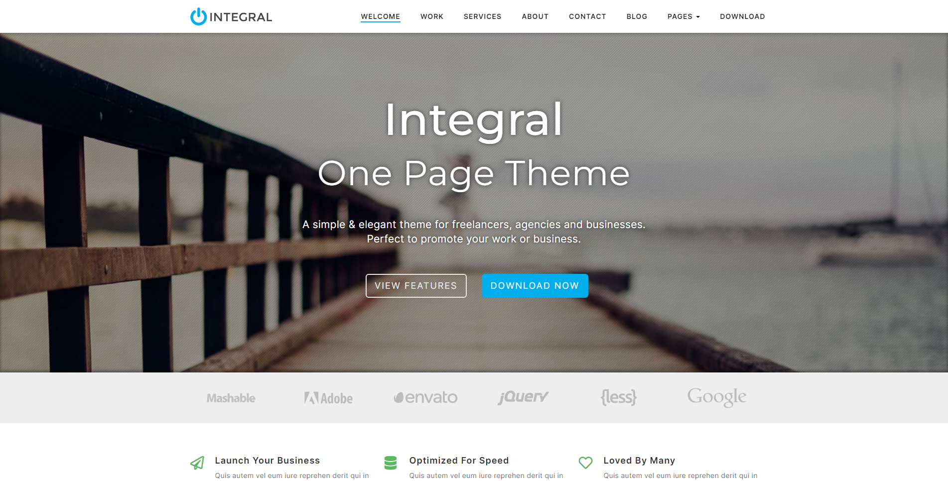 Integral - tema WordPress halaman arahan gratis