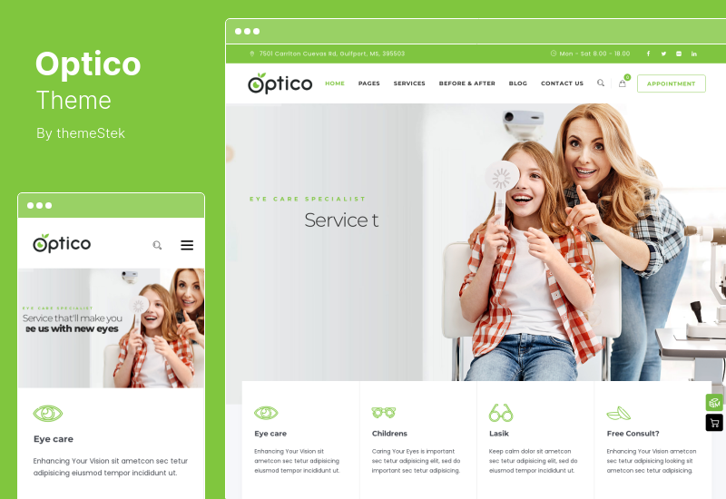 Optico Theme – WordPress-Thema für Optiker und Augenpflege