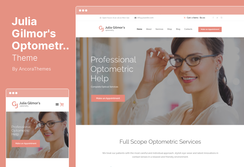 Julia Gilmors Optometrie-Theme – Optometrie, Optiker & Optikgeschäft Medizinisches WordPress-Thema