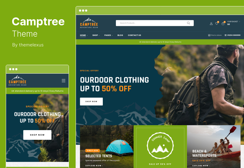 Thème Camptree - Thème WooCommerce Elementor pour équipement de camping en plein air